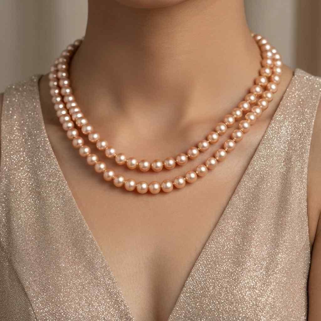 ✨ Golden Brown Pearl Multilayer Necklace & Earring Set for Women – Premium Festive Jewellery