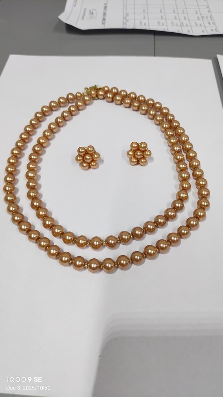 ✨ Golden Brown Pearl Multilayer Necklace & Earring Set for Women – Premium Festive Jewellery