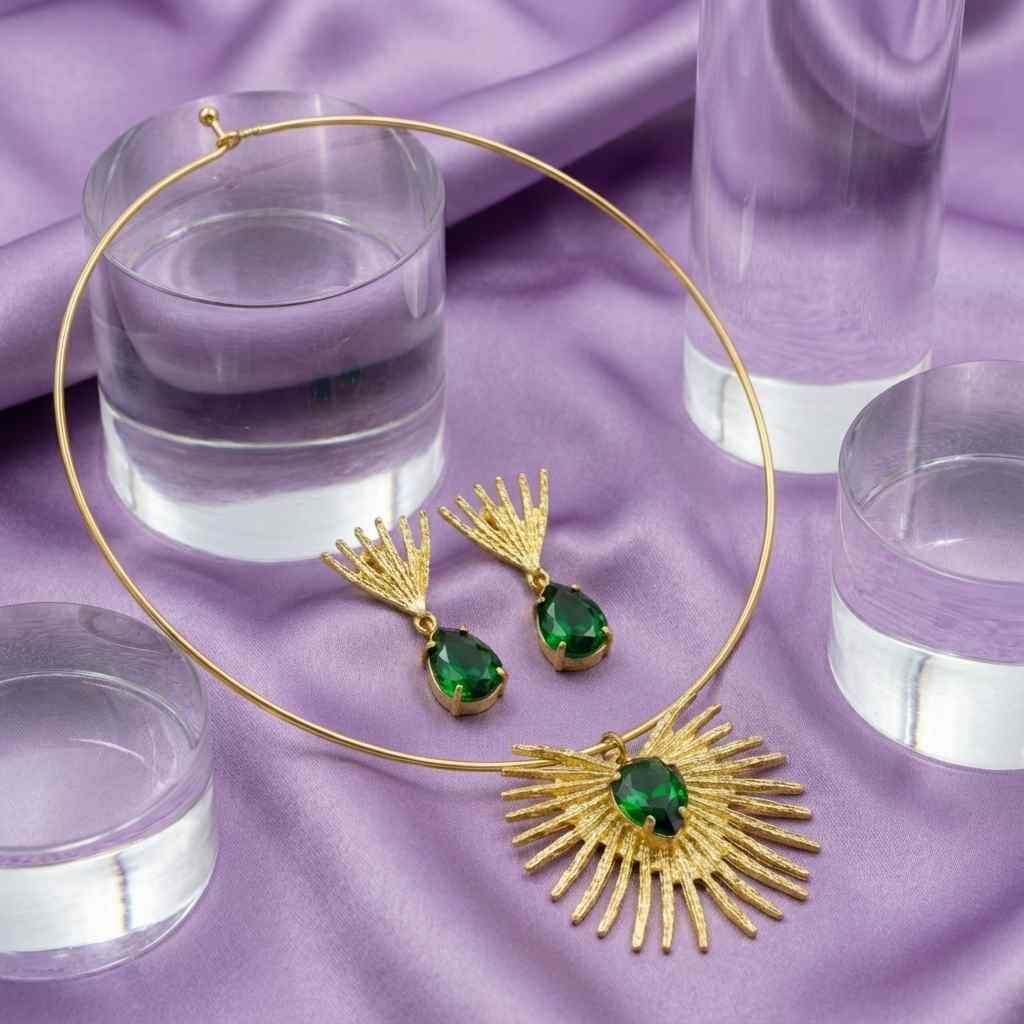 ✨ Royal Emerald Gold-Plated Necklace & Earring Set for Women – Premium Festive Jewellery Combo