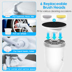 1Set Electric Spin Scrubber Cordless Rechargeable Telescopic Cleaning Brush 6 Replaceable Heads 2 Speed Adjustable Extension Arm Bathroom Tub Tile Floor