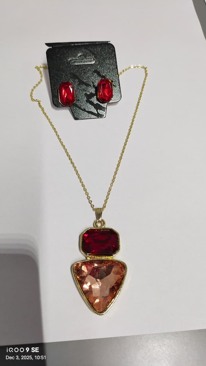 ✨ Elegant Ruby Pendant Necklace & Earring Set for Women – Premium Fashion Jewellery Combo