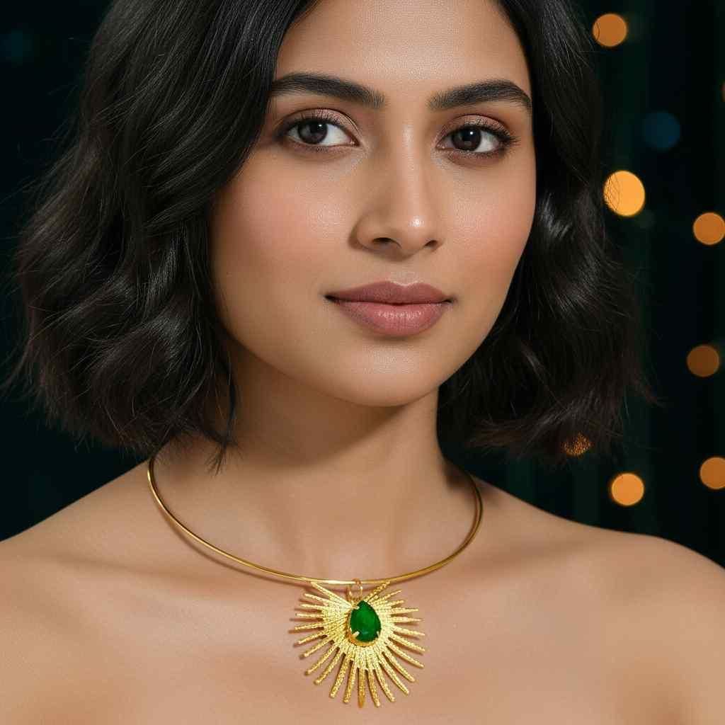 ✨ Royal Emerald Gold-Plated Necklace & Earring Set for Women – Premium Festive Jewellery Combo