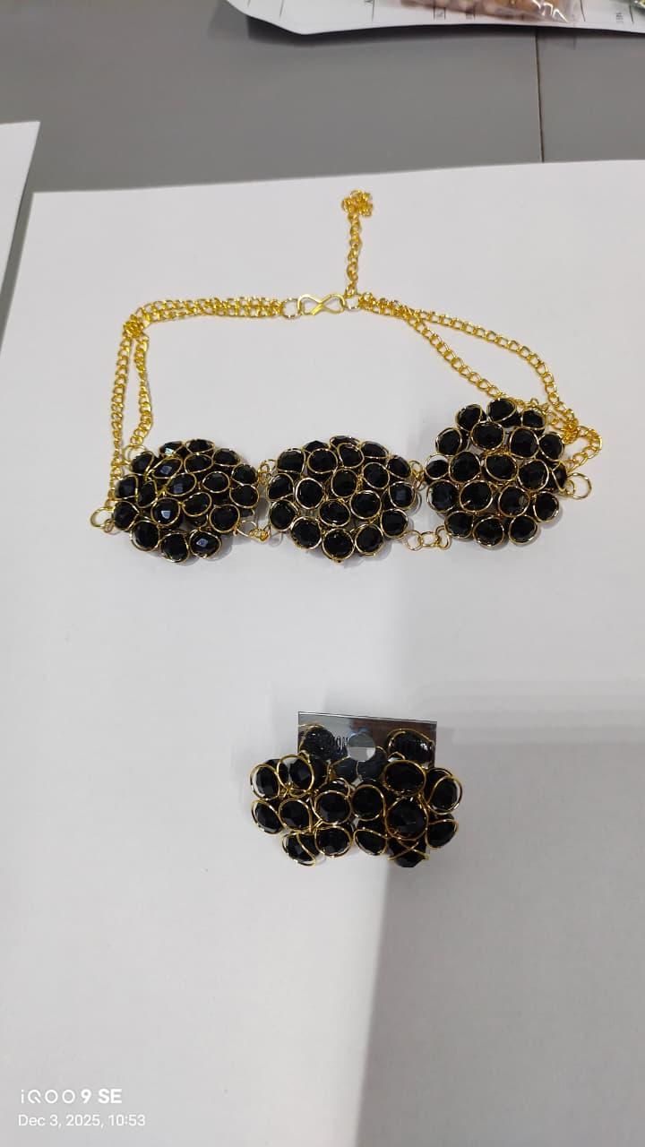✨ Black Crystal Choker Necklace &amp; Earring Set for Women – Luxury Festive Jewellery