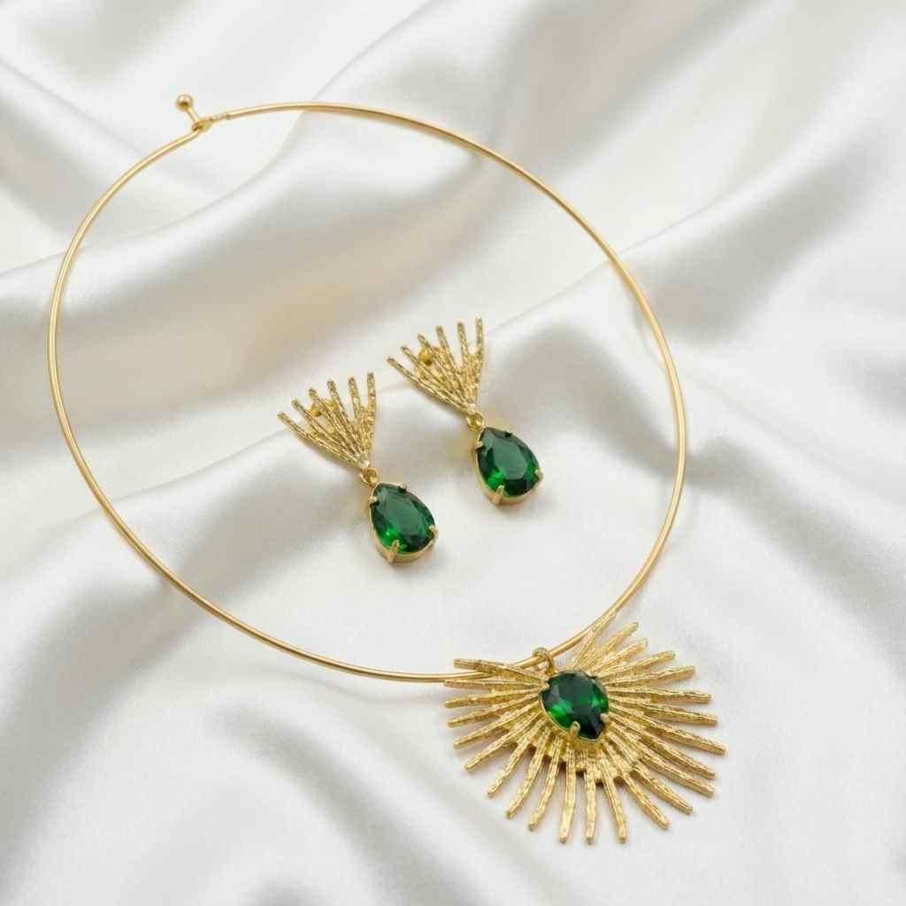 ✨ Royal Emerald Gold-Plated Necklace & Earring Set for Women – Premium Festive Jewellery Combo