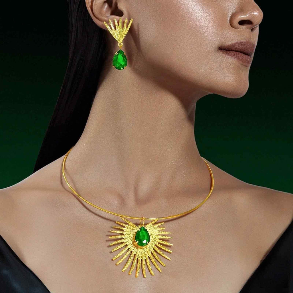 ✨ Royal Emerald Gold-Plated Necklace & Earring Set for Women – Premium Festive Jewellery Combo