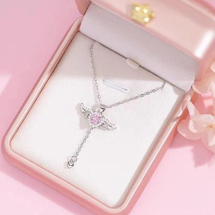 ✨ Silver Angel Wings Heart Pendant Chain for Women – Elegant Premium Necklace