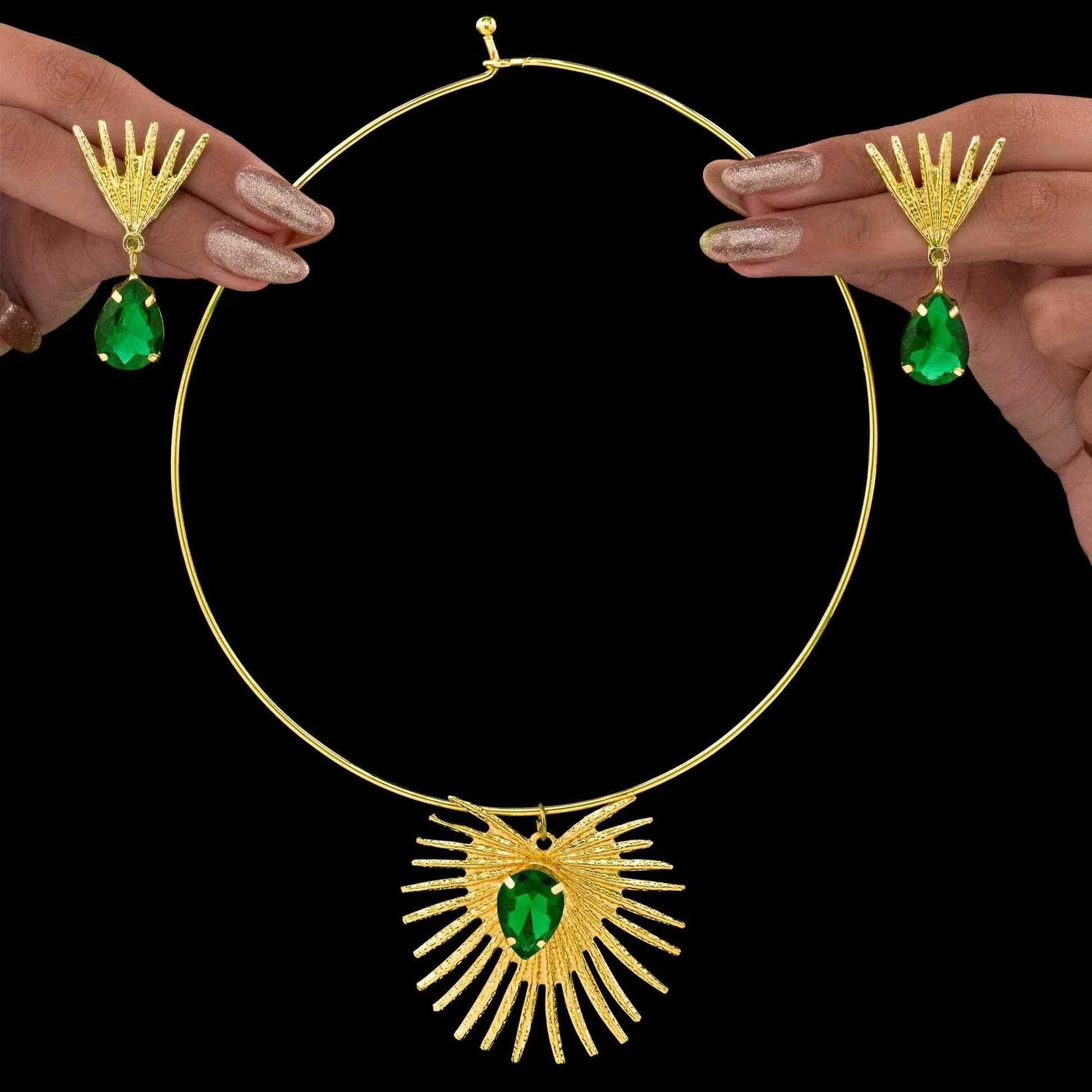 ✨ Royal Emerald Gold-Plated Necklace & Earring Set for Women – Premium Festive Jewellery Combo