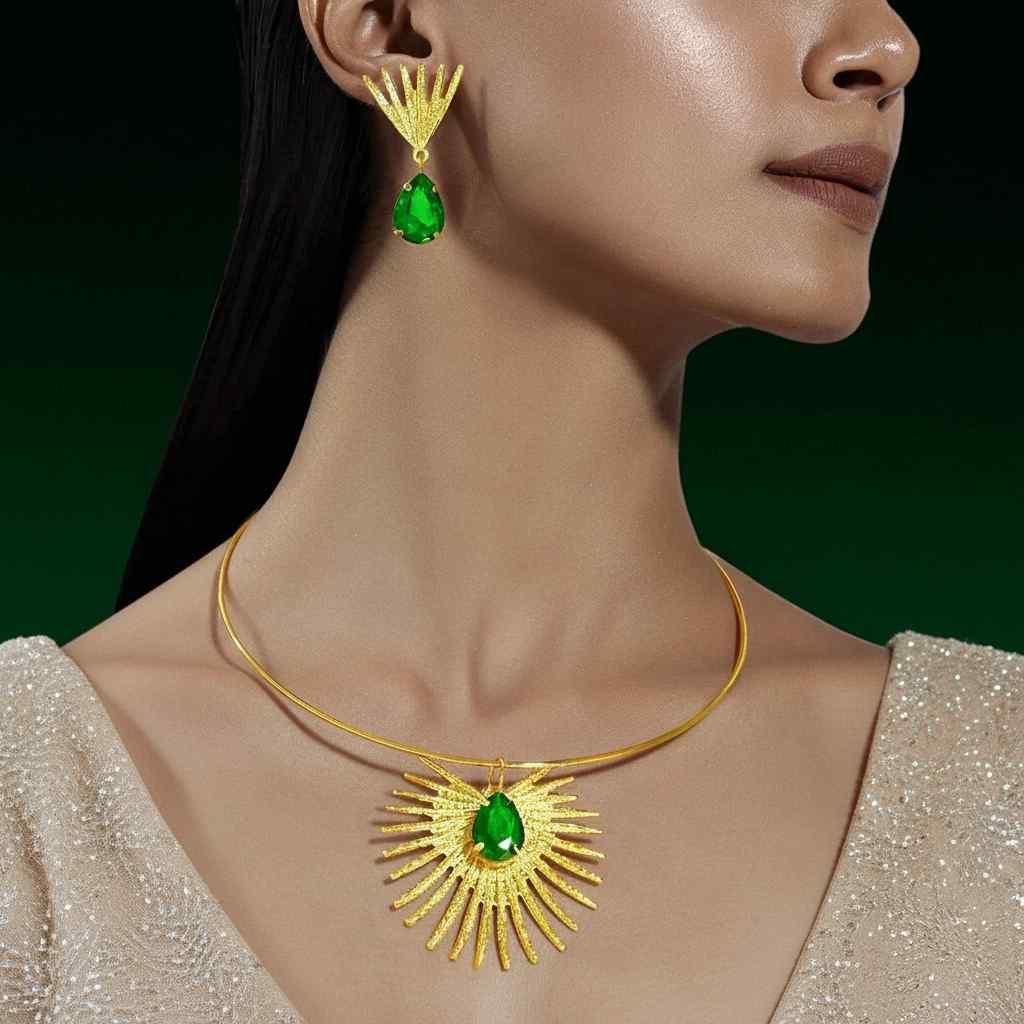 ✨ Royal Emerald Gold-Plated Necklace & Earring Set for Women – Premium Festive Jewellery Combo
