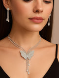 ✨ Silver Crystal Butterfly Pendant Necklace & Earring Set for Women – Luxury Party Wear Jewellery
