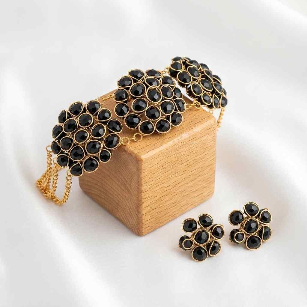 ✨ Black Crystal Choker Necklace &amp; Earring Set for Women – Luxury Festive Jewellery