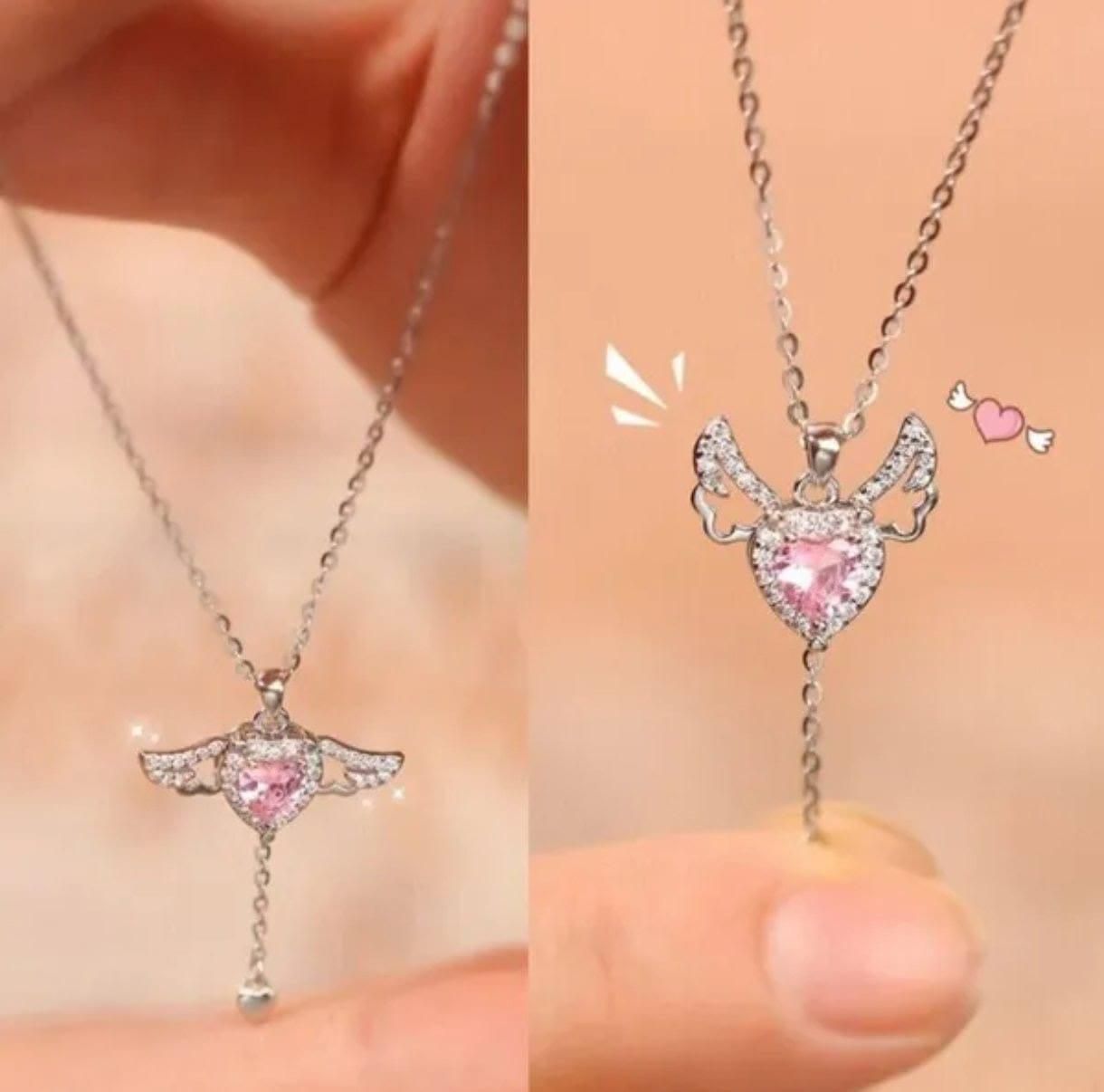 ✨ Silver Angel Wings Heart Pendant Chain for Women – Elegant Premium Necklace