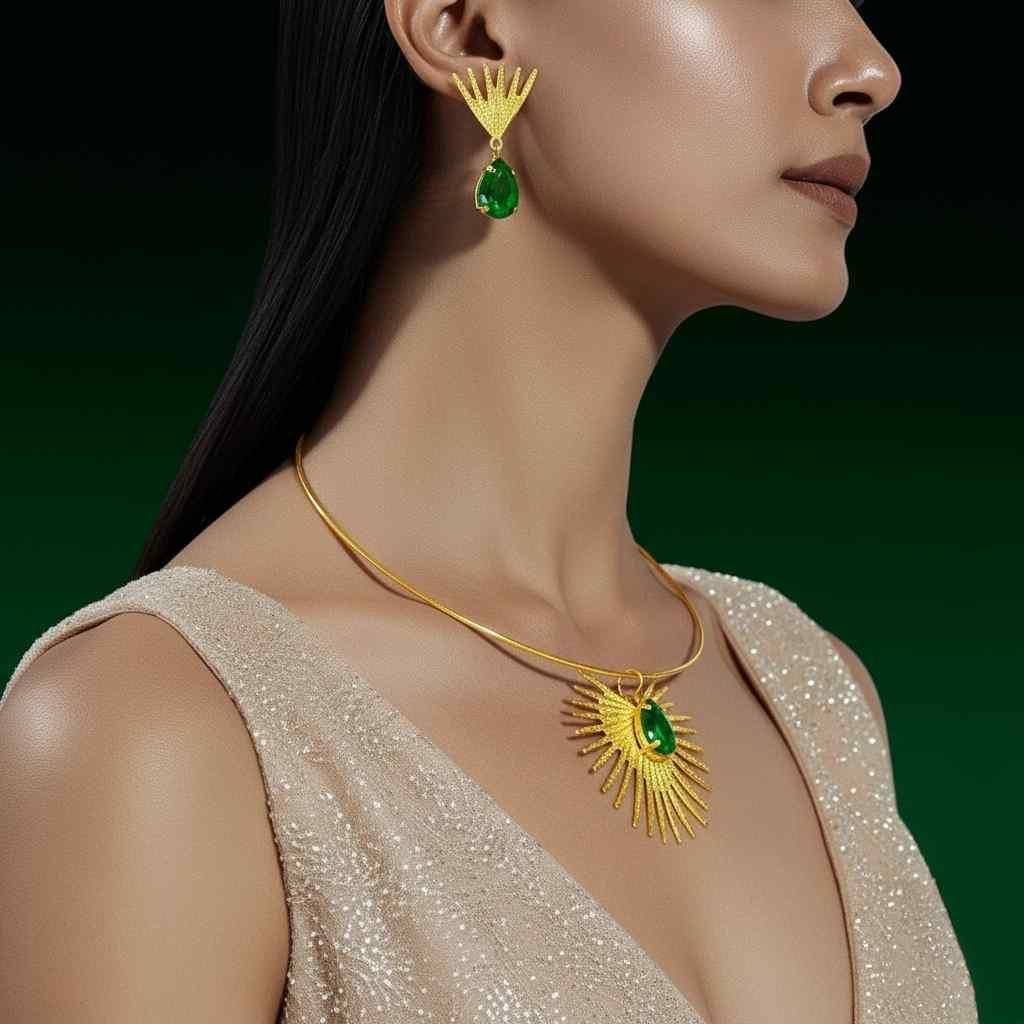 ✨ Royal Emerald Gold-Plated Necklace & Earring Set for Women – Premium Festive Jewellery Combo
