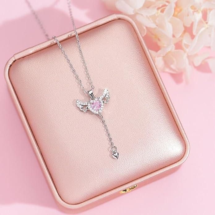 ✨ Silver Angel Wings Heart Pendant Chain for Women – Elegant Premium Necklace