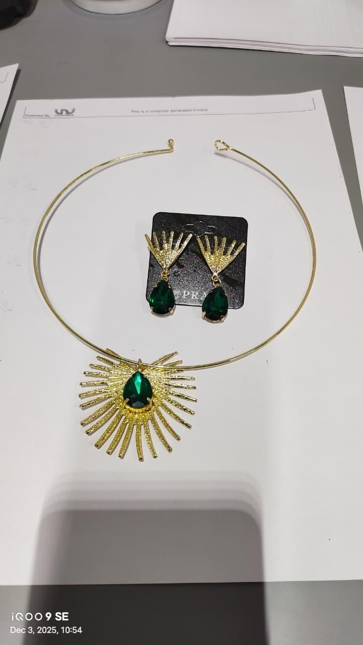 ✨ Royal Emerald Gold-Plated Necklace & Earring Set for Women – Premium Festive Jewellery Combo
