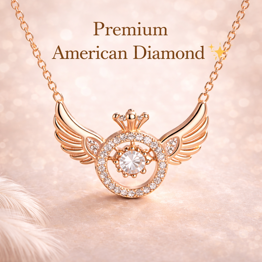 Angel Wing American Diamond Pendant – Luxury Rose Gold Finish