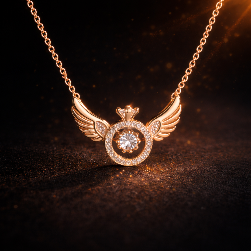 Angel Wing American Diamond Pendant – Luxury Rose Gold Finish