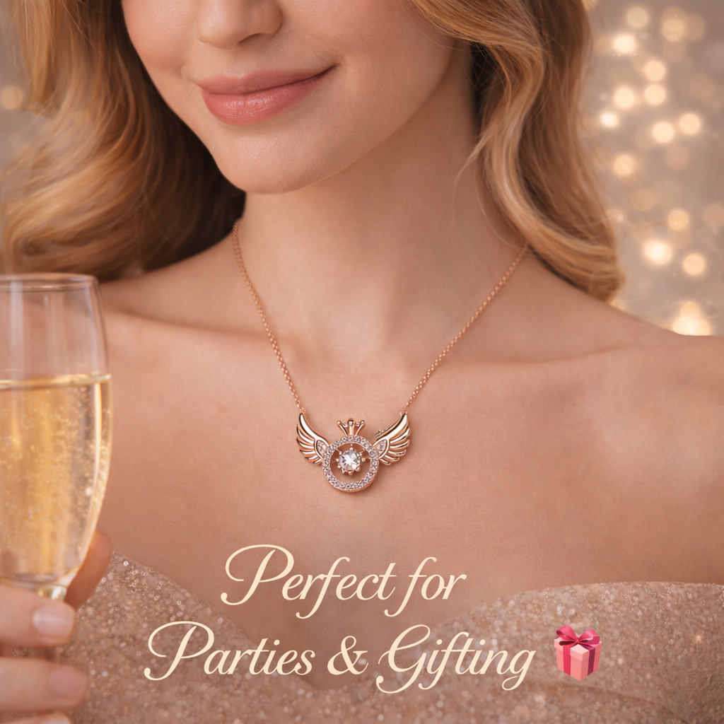 Angel Wing American Diamond Pendant – Luxury Rose Gold Finish