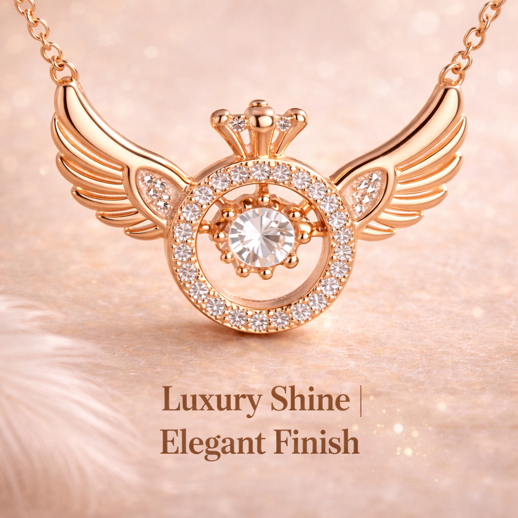 Angel Wing American Diamond Pendant – Luxury Rose Gold Finish